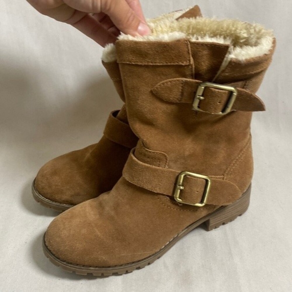 Bjorndal boots Vail winter Tan Suede Leather Faux Fur buckle 6 boho lagen